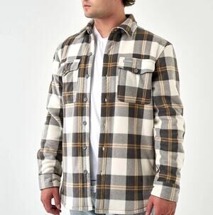 NWT Burlebo Flannel Shirt Men's Size M Muted Black White and Yellow Plaid (1290)